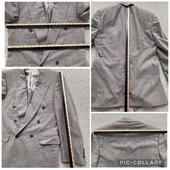 Harry Rosen Tilford Samuelsohn 42L Double Breasted Blazer Wool Jacket Gray Micro - Picture 13 of 15